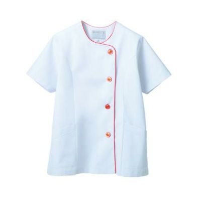 調理衣 レディス 半袖 1-042 (白/オレンジ)