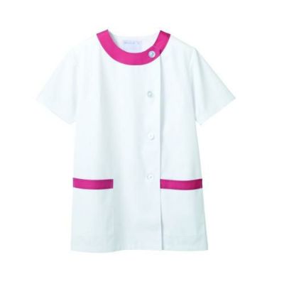 調理衣 レディス 半袖 1-094 (白/ピンク)