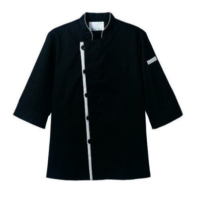 コックコート 兼用 ７分袖 6-420 (黒／ライトグレー)