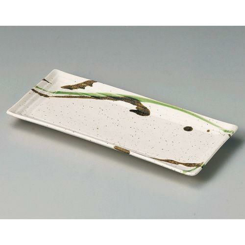 粉引黒オリベ流し段々サンマ皿 28.7×13×2.5cm 137-138