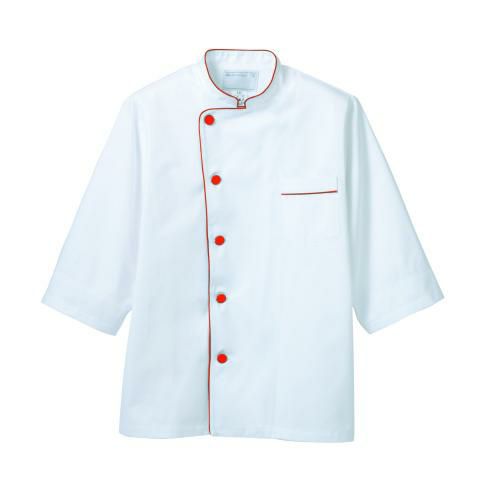 コックコート 兼用 ７分袖 6-515 (白/オレンジ)