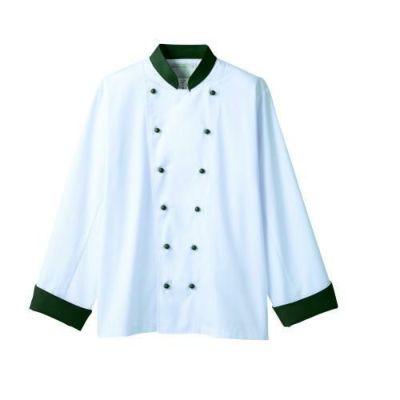 コックコート 兼用 長袖 6-725 (白/ボトルグリーン)