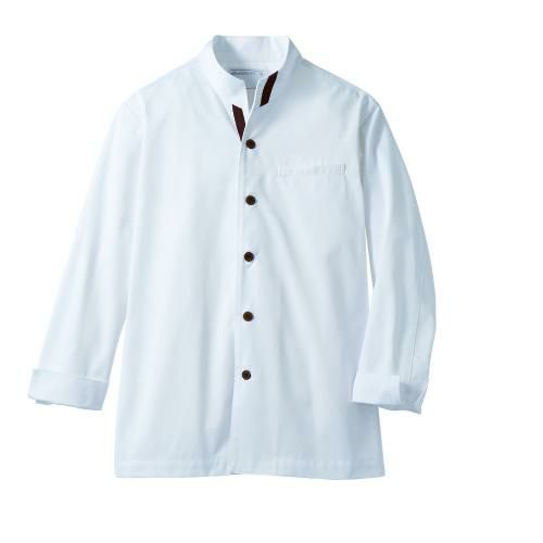 コックジャケット 兼用 長袖 6-981 (白/ブラウン)