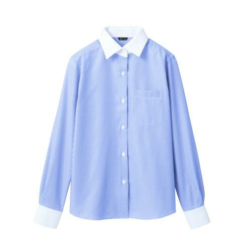 シャツ レディス 長袖 BV2201-4 (ブルーストライプ)