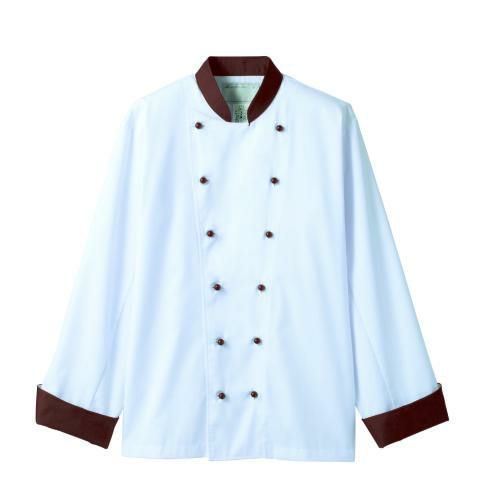 コックコート 兼用 長袖 6-729 (白/ブラウン)