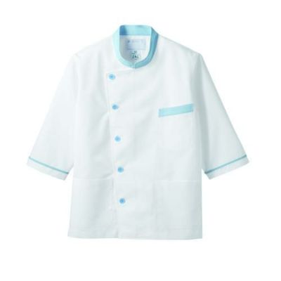 調理衣 兼用 ７分袖 6-817 (白/サックス)