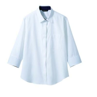 シャツ レディス ７分袖 BF2211-2 (白/ネイビー)