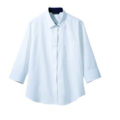 シャツ レディス ７分袖 BF2211-2 (白/ネイビー)