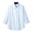 シャツ レディス ７分袖 BF2211-2 (白/ネイビー)
