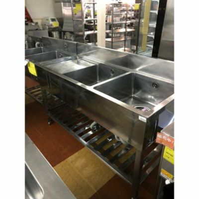 中古】二槽シンク 左水切り付き BGあり 幅1400×奥行600×高さ810 【送料