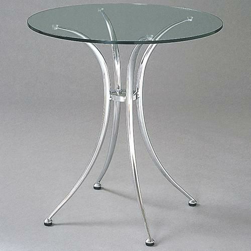 ガラステーブルシリーズ円天板（ガラスクリアー）脚・アルミダイキャスト 天板径730×ベース幅570×足間隔410×高さ695(mm)  品番：GR-400 脚：鏡面仕上げ