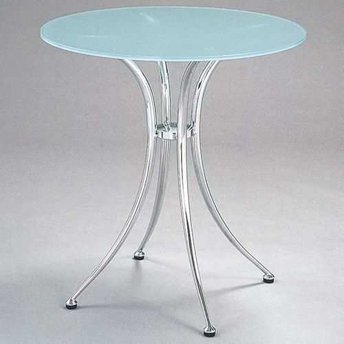ガラステーブルシリーズ円天板（ガラスエッチング）脚・アルミダイキャスト 天板径730×ベース幅570×足間隔410×高さ695(mm)  品番：GR-400 脚：鏡面仕上げ