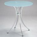 ガラステーブルシリーズ円天板（ガラスエッチング）脚・アルミダイキャスト 天板径730×ベース幅570×足間隔410×高さ695(mm)  品番：GR-400 脚：鏡面仕上げ