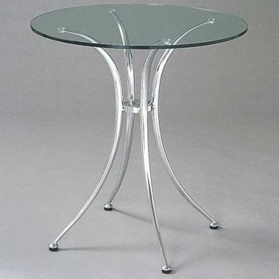 ガラステーブルシリーズ円天板（ガラスクリアー）脚・アルミダイキャスト 天板径650×ベース幅570×足間隔410×高さ695(mm)  品番：GR-401 脚：鏡面仕上げ