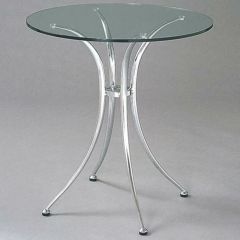 ガラステーブルシリーズ円天板（ガラスクリアー）脚・アルミダイキャスト 天板径650×ベース幅570×足間隔410×高さ695(mm)  品番：GR-401 脚：鏡面仕上げ