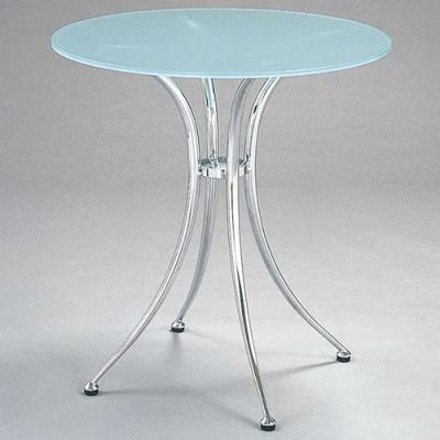 ガラステーブルシリーズ円天板（ガラスエッチング）脚・アルミダイキャスト 天板径650×ベース幅570×足間隔410×高さ695(mm)  品番：GR-401 脚：鏡面仕上げ