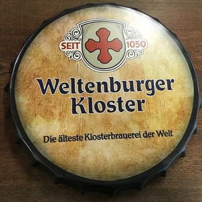 王冠(瓶栓)ブリキ看板 『Weltenburger Kloster』