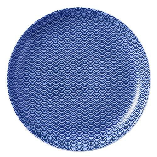 青海波 23cm丸皿 青【まとめ買い商品】
