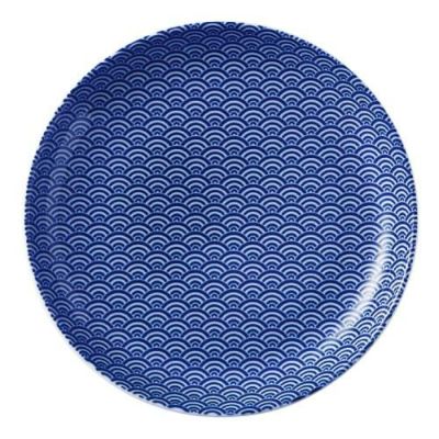 青海波 19cm丸皿 青【まとめ買い商品】