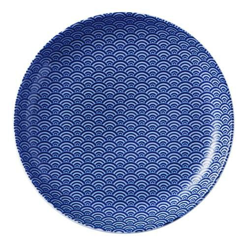 青海波 19cm丸皿 青【まとめ買い商品】