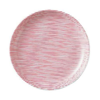 細縞 19cm丸皿 赤【まとめ買い商品】