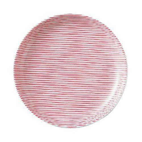 細縞 19cm丸皿 赤【まとめ買い商品】