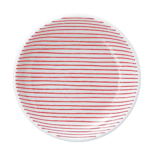 細縞 13cm丸皿 赤【まとめ買い商品】