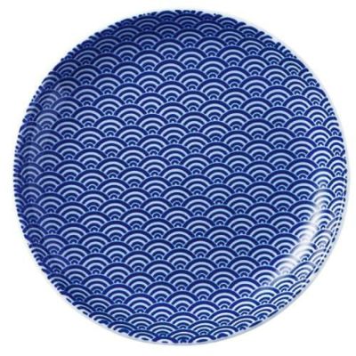 青海波 15cm丸皿 青【まとめ買い商品】