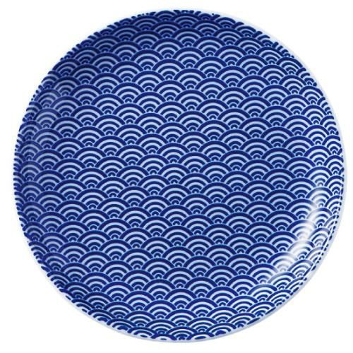 青海波 15cm丸皿 青【まとめ買い商品】