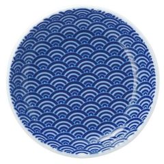 青海波 10cm丸皿 青【まとめ買い商品】