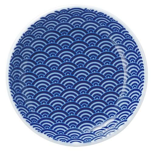 青海波 10cm丸皿 青【まとめ買い商品】