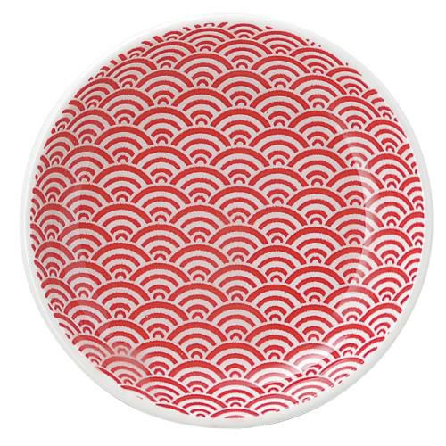 青海波 13cm丸皿 赤【まとめ買い商品】