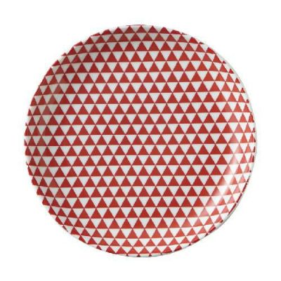 山格子 19cm丸皿 赤【まとめ買い商品】