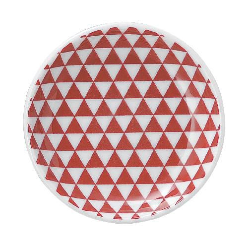 山格子 10cm丸皿 赤【まとめ買い商品】