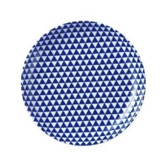 山格子 19cm丸皿 青【まとめ買い商品】