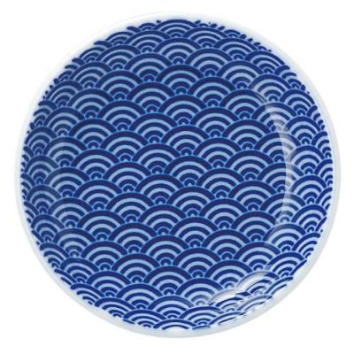 青海波 13cm丸皿 青【まとめ買い商品】