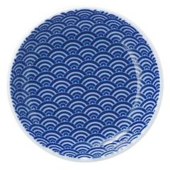 青海波 13cm丸皿 青【まとめ買い商品】