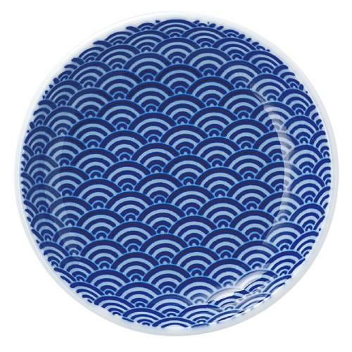 青海波 13cm丸皿 青【まとめ買い商品】