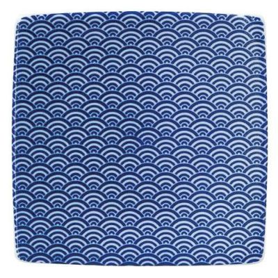 青海波 13.5cmスクエアープレート 青【まとめ買い商品】
