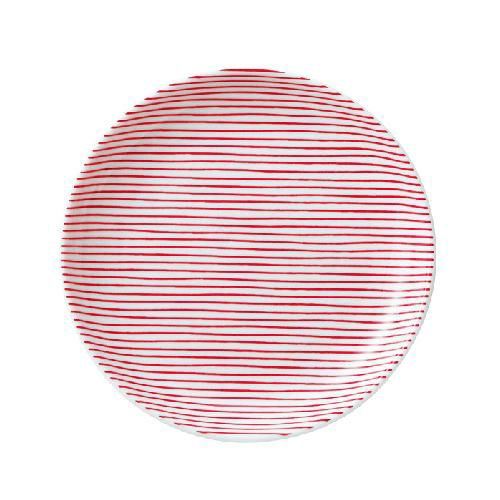 細縞 15cm丸皿 赤【まとめ買い商品】