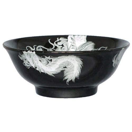 イングレーズ昇龍(白) 黒釉丸反7寸丼