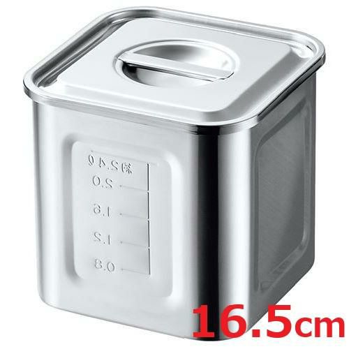 18-8 目盛付 角型キッチンポット 16.5cm 手無