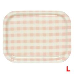 トレー 【Rトレー ミルキーチェック(L)ピンク(ノンスリップ加工)】 幅420 奥行315 高さ20 【グループA】