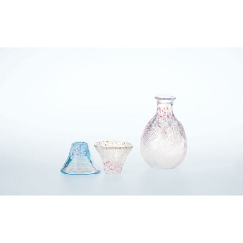 G642M78 【東洋佐々木ガラス】 桜富士 酒器セット 酒器1個・杯2個入