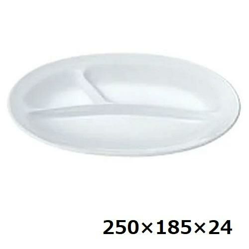 メラミン給食用食器 小判 ランチ皿 No53 小 3ツ切 白