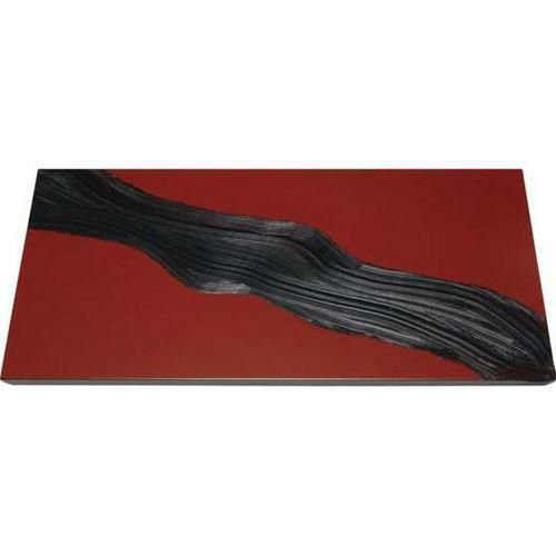 漆黒刷毛目 朱 長角トレー 黒漆流水 500×250×12mm