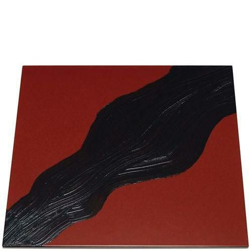 漆黒刷毛目 朱 正角トレー 黒流水 300×300×12mm