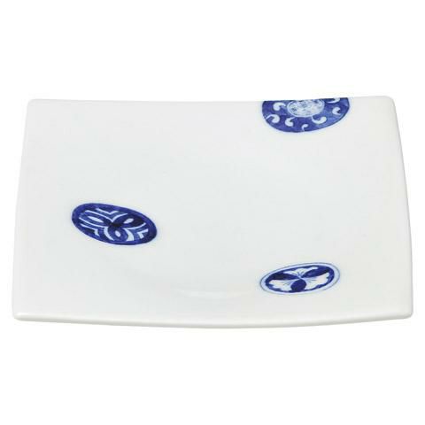 染付丸紋正角皿