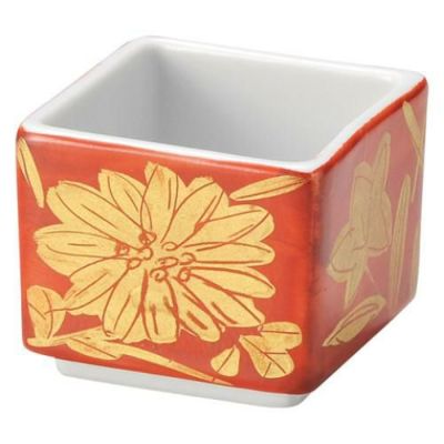 朱巻金彩草花マス小付