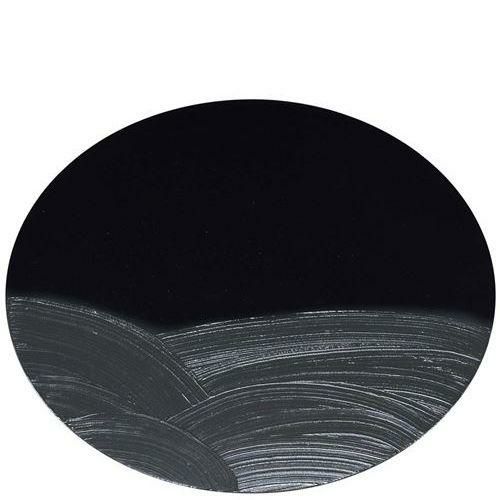 漆黒刷毛目 黒 丸トレー 黒漆波 φ300×12mm